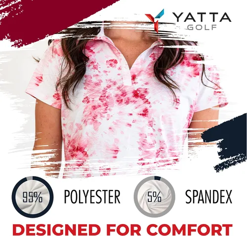 Vista 5 de YATTA GOLF Polo de golf para mujer, resistente a las arrugas, absorbe la humedad y cuello en V para mujer