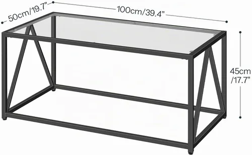 Vista 2 de Mesa de café de vidrio HOOBRO, mesas de café negras para sala de estar, mesa de café de vidrio negro, mesa central de 1 capa, moderna