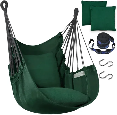 Vista 12 de Halalona Silla Hamaca Colgante Silla Hamaca Colgante Columpio de Cuerda 2 Cojines Incluidos - Hamaca Columpio Resistente y Duradera de Algodón Suave
