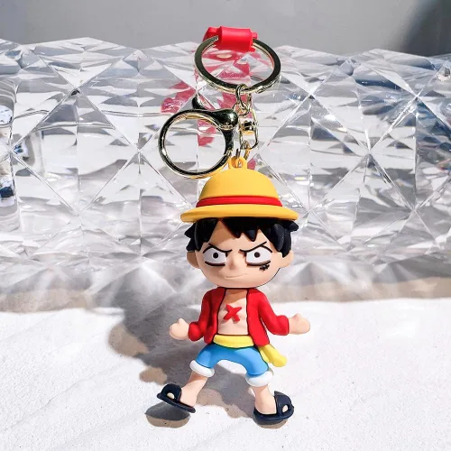 Vista 6 de Llavero con diseño de anime de una pieza, Luffy Law Sanji con colgante de acrílico y accesorios de regalo para hombres y niños, S