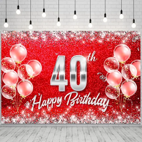 Vista 4 de Cartel de fondo de 30 cumpleaños rojo y plateado para mujeres y hombres de 30 años de edad, fondo de cumpleaños, fotografía, decoración de fiesta