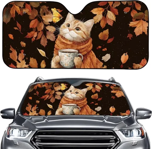 Vista 50 de Talayituse Parasol para parabrisas de automóvil, diseño de gato divertido 3D, ajuste universal, para automóvil, camión, SUV, bloquea el sol