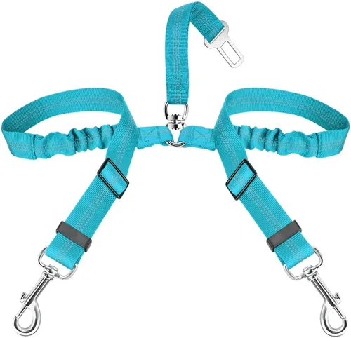 Vista 17 de SlowTon Cinturón de seguridad para perro, cinturón de seguridad doble para perro, correa de seguridad ajustable para vehículo con amortiguador