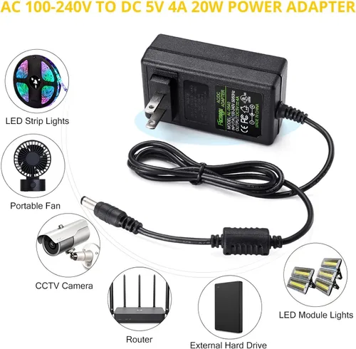 Vista 6 de Facmogu DC 5V 4A Convertidor de AC a DC, Fuente de alimentación de AC 100-240V a DC 5 Volt 4 Amp 20W Adaptador de corriente conmutada, Adaptador