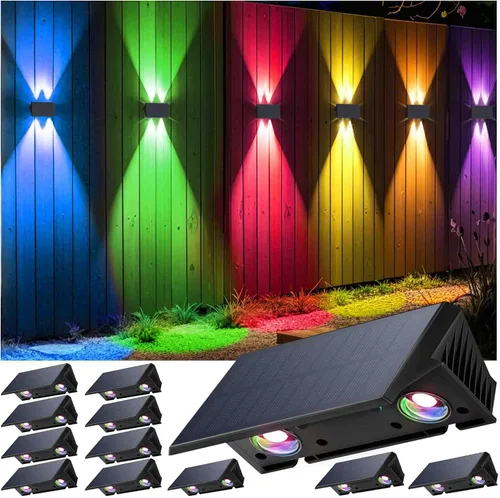Vista 15 de Luces de valla alimentadas por energía solar, modos multicolores, luces solares para valla al aire libre IP67, luces solares de pared arriba