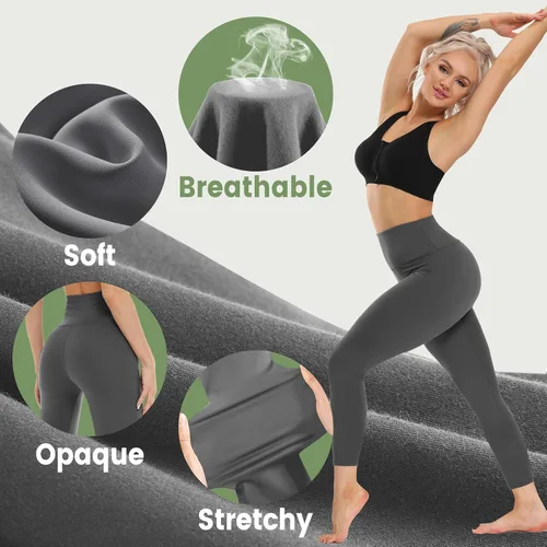 Vista 2 de Opuntia Paquete de 5 leggings para mujer, cintura alta, control de abdomen, suaves, color negro, pantalones de yoga adelgazantes para entrenamiento