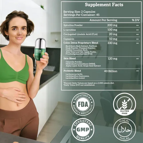 Vista 2 de Limpieza de colon para mujeres: Suplemento de limpieza intestinal con probióticos y cáscara de psyllium para desintoxicación suave equilibrio