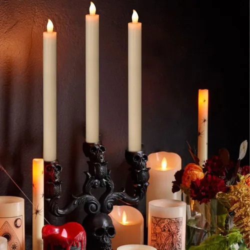 Vista 3 de Eldnacele Velas cónicas sin llama de marfil parpadeantes con control remoto Candelabros LED que funcionan con pilas, luz regulable de cera real A-6