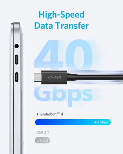 Vista 4 de Anker Cable USB C a USB C certificado Thunderbolt 4, pantalla 8K/4K/40Gbps compatible con USB4, Thunderbolt 4/3, para MacBook, iPhone 16