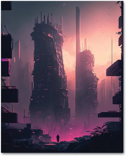 Vista 6 de My Vinyl Story Póster impreso de Ciudad Cyber Punk City para decoración de pared, arte de pared moderno, decoración estética, impresiones de 16 x 20