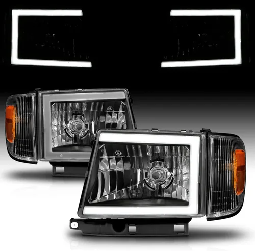 Vista 7 de AmeriLite para camioneta Toyota Tacoma 2WD 1997-2000, faros delanteros de tubo LED negros de repuesto + juego de luz de esquina - lado del pasajero