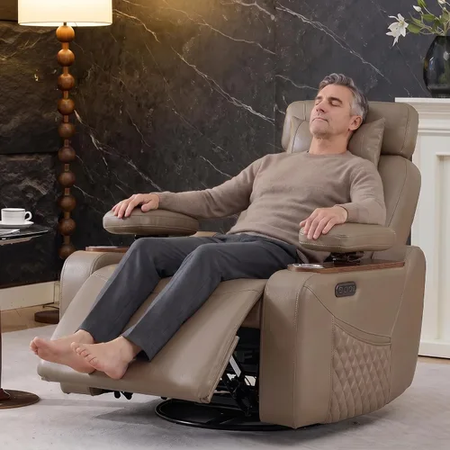 Vista 3 de Silla reclinable giratoria eléctrica para sala de estar, marrón Camel marrón