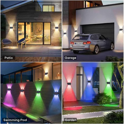 Vista 9 de Luces de valla alimentadas por energía solar, modos multicolores, luces solares para valla al aire libre IP67, luces solares de pared arriba