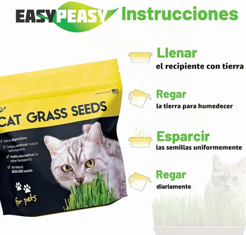 Vista 2 de CATGRASS Semillas Sin OGM Cultivadas en Estados Unidos desde nuestra granja hasta tu hogar (1 libra (16 onzas)