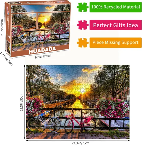 Vista 2 de HUADADA Rompecabezas de 1000 piezas Amsterdam Sunrise para adultos, 1000 piezas, 27.65 x 19.68 pulgadas
