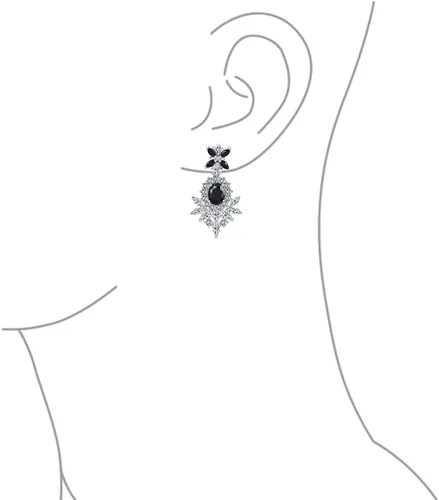 Vista 3 de Nupcial estilo art déco racimo floral AAA CZ rojo o negro declaración colgante lágrima araña clip en aretes para mujer rubí de imitación ónix