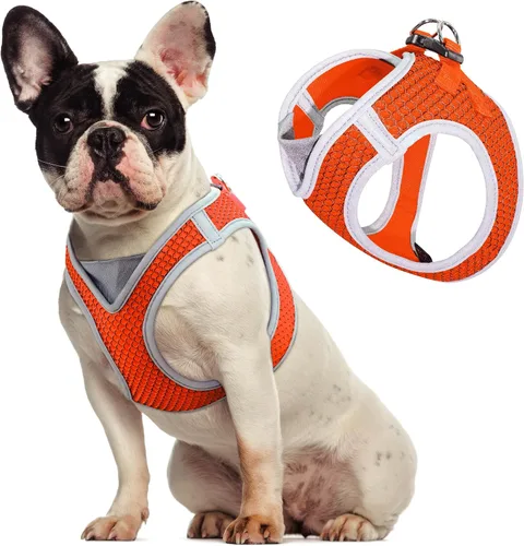Vista 10 de KZA308 Arnés reflejante con cuello en V de malla para perro, sin jalones, facilita el paseo, ajuste rápido, cómodo, con velcro ajustable