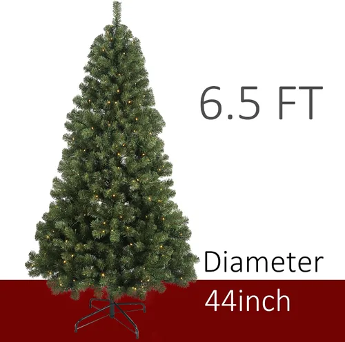 Vista 2 de Árbol de Navidad preiluminado de 6.5 pies, árbol de Navidad artificial con 250 luces LED, soporte de metal de 850 puntas y ramas con bisagras