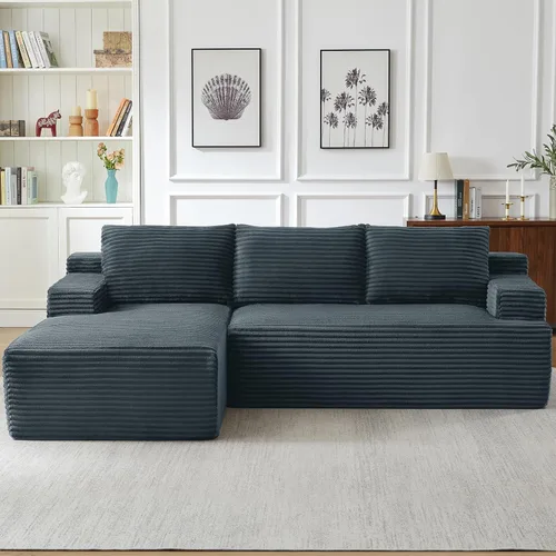 Vista 18 de Sofá modular Cloud de 97 pulgadas, moderno sofá deshuesado con diván, asiento profundo, sofá modular en forma de L, sofás de espuma de pana