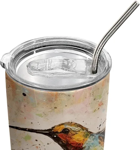 Vista 6 de Regalos de colibrí de 20 onzas para los amantes del colibrí, regalos de café para los amantes del café, fresco, divertido, lindo vaso de café