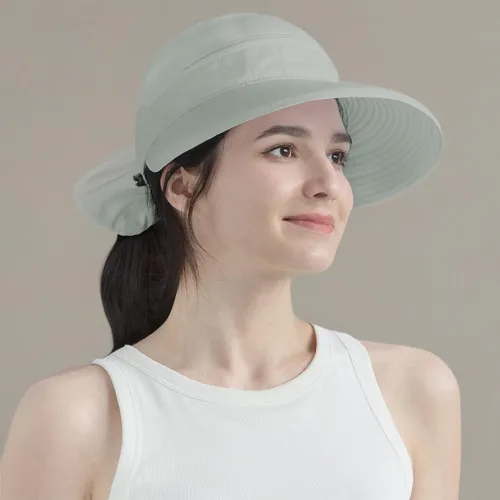 Vista 28 de SUN CUBE Sombrero de sol para mujer para protección UV al aire libre, sombrero de sol de ala ancha, cola de caballo, sombrero de playa convertible