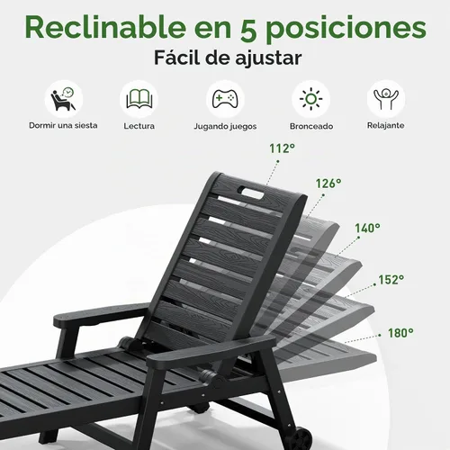 Vista 4 de HDPE - Juego de 2 sillas para exteriores con ruedas y portavasos Negro (ruedas)
