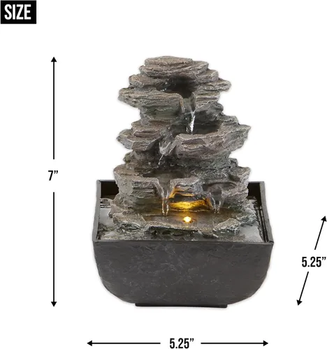 Vista 6 de Zingz & Thingz Zen Collection - Fuente de agua LED de resina, roca escalonada, 5.25 x 5.25 x 7 pulgadas