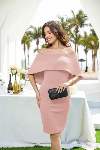 Vista 3 de GRACE KARIN Vestido midi delgado con hombros descubiertos para mujer