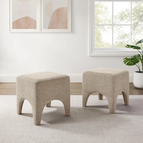 Vista 9 de Taburete Otomano Cuadrado Moderno de Boucle de 17", Taburete de Tocador para Maquillaje, Reposapiés Rectangular para Sofá, Taburete Otomano Tapizado