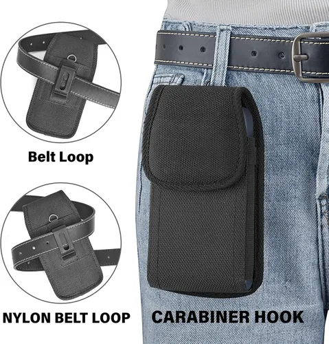 Vista 6 de Funda para iPhone 17 16 15 14 13 12 11 Xs X XR/Pro, funda con clip para cinturón de teléfono celular con clip para hombre, bolsa de nailon
