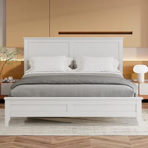 Vista 7 de Merax Cama de plataforma de tamaño matrimonial, cama moderna de madera maciza con soporte de listones de madera resistente, Seadrift