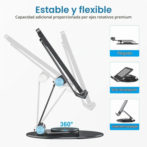 Vista 6 de OMOTON Soporte giratorio para tablet iPad con base giratoria 360°, soporte plegable ajustable para dibujo, compatible con iPad Pro/Air/Mini y más