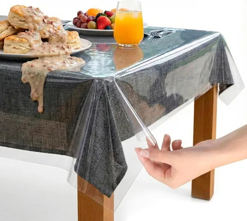 Vista 14 de XFasten - Cubierta de mesa de plástico transparente de 54 x 54 pulgadas, protector de mantel de vinilo de plástico transparente, impermeable, a