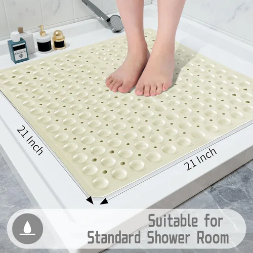 Vista 5 de Yimobra Tapete para ducha antideslizante, 21 x 21 pulgadas, tapete cuadrado suave para ducha con ventosas y agujeros de drenaje, tapetes para baño