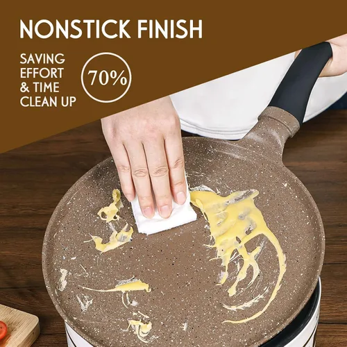 Vista 4 de DIIG Sartén antiadherente para crepas de 11 pulgadas con espátula esparcidora, sartén para panqueques antiadherentes para cocinar, plancha marrón