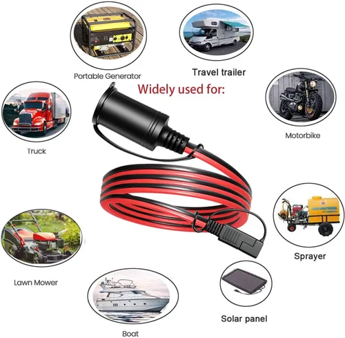 Vista 5 de Cable adaptador de enchufe de encendedor de cigarrillos hembra SAE de 14 AWG a 12 V, conector de desconexión rápida SAE de 2 pines, cable de carga