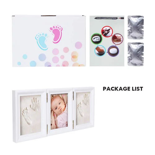 Vista 4 de Kit de huellas de manos para bebés y marco de fotos para niños o recién nacidos, caja de recuerdos para niños y niñas (marco de café clásico, blanco)