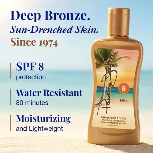 Vista 2 de Panama Jack Loción bronceadora de protección solar - SPF 8, PABA, sin parabenos, gluten y crueldad, fórmula hidratante antioxidante, resistente al