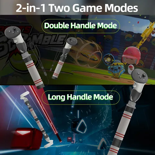 Vista 2 de IGRL Handle Attachments Compatible with Meta Quest 3 Oculus Quest 2 Controller Accessories, Dual Handles Extension Grips for VRMR Games Golf Club