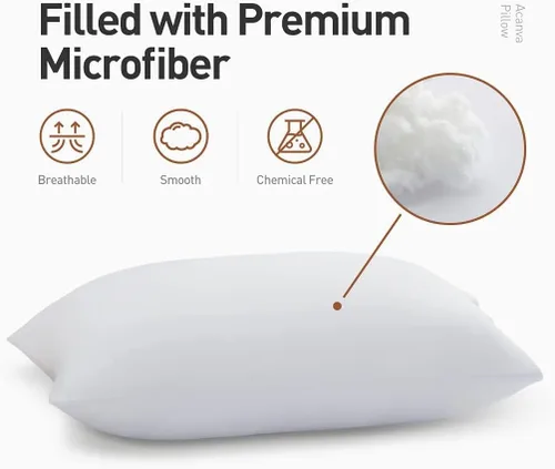 Vista 4 de Acanva Almohada básica de cama suave para dormir, tamaño Queen, color blanco, 2