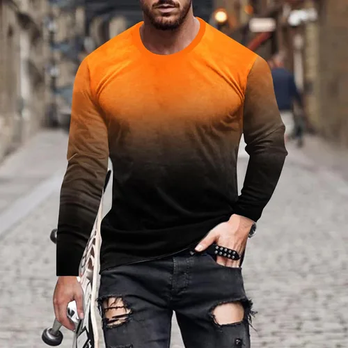 Vista 2 de Hombres Gradación Impreso Jersey Novedad Camiseta Suelta Casual Cuello Redondo Manga Larga Blusa Atlética Tops