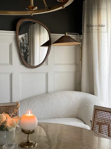 Vista 3 de Espejo bohemio con marco de madera irregular, gran acento montado en la pared, asimétrico, decoración de pared estética moderna para dormitorio