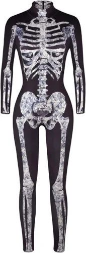 Vista 3 de Selowin - Overol para disfraz de Halloween con estampado de esqueleto, traje de gato, 1-skeleton, S