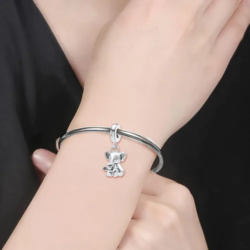 Vista 4 de LuxglitterLin Abalorio de oso koala de abeja de miel con dije de tortuga marina animales del mundo para mascotas pulsera con dijes Pandora Diamante