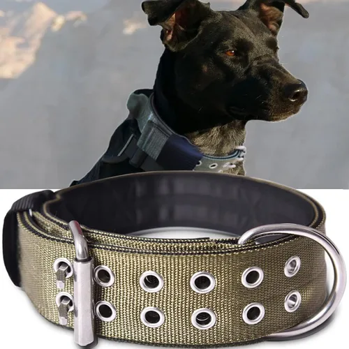 Vista 9 de Collar de perro para perros grandes, collares negros de 2 pulgadas con asa para perros de raza extragrande, collar táctico de nailon K9 resistente