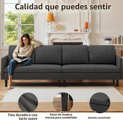 Vista 6 de Gizoon Sofá modular modular en forma de L, sofá cama moderno de 4 asientos con módulos desmontables, tela de tela de rizo, 6 patas para sala de Gris