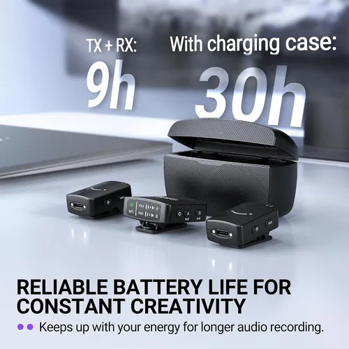 Vista 5 de FIFINE Micrófono Lavalier Inalámbrico para iPhone/Android/Cámara, Sistema de Micrófono de Solapa Inalámbrico de 2 Unidades para Grabación de Vlog