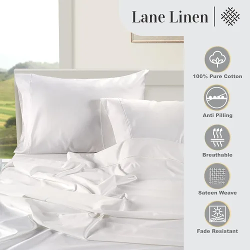 Vista 199 de LANE LINEN - Sábanas individual 100% algodón egipcio suave, cómodo y grueso de calidad de hotel, costuras reforzadas totalmente elásticas, sin