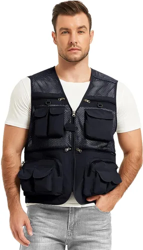 Vista 2 de Chaleco Flygo para hombre, para pesca, trabajo, safari, viaje de reportajes o para actividades al aire libre en verano, con bolsillos