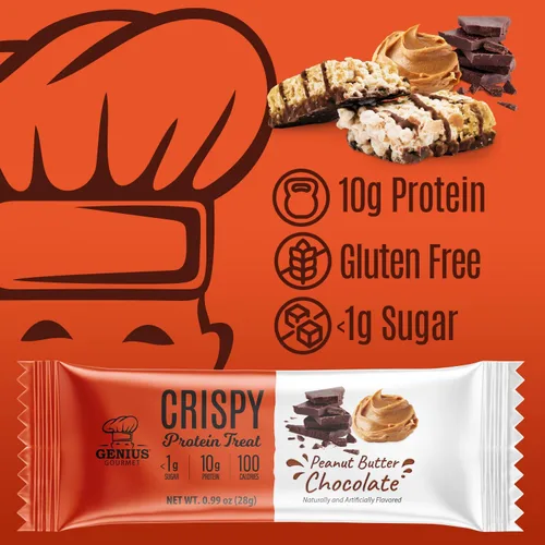 Vista 3 de Genius Gourmet Golosina de proteína crujiente, mantequilla de maní de chocolate, aperitivo Keto, bajo en carbohidratos, bajo en azúcar y sin gluten